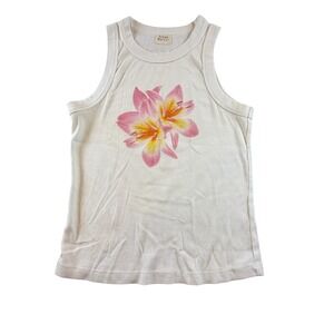 Urban Nation Cream Ribbed Floral Lily Graphic Tank Top Size Large